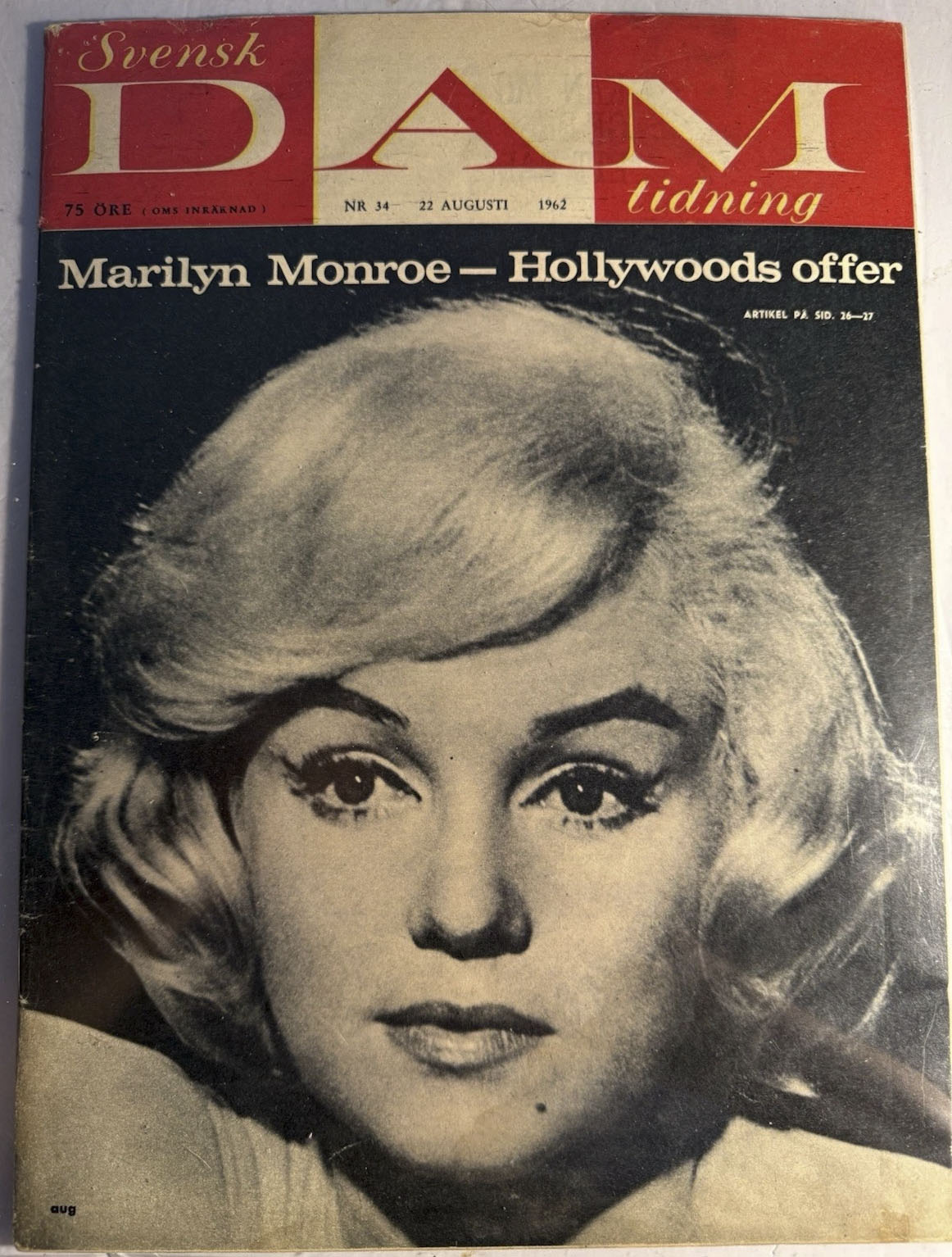 SVENSK DAMTIDNING magazine side cover Issue 34 22 August 1962